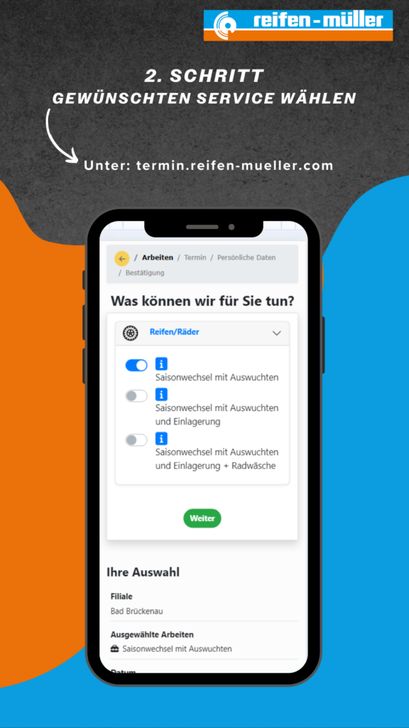 Terminplaner, 2. Schritt: Gewünschten Service wählen